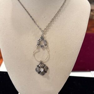 Silver Stamped 925 Floral Pendant Necklace - Elegant Women's Jewelry